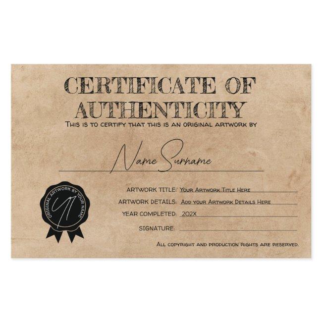 Simple Hand Made Certificate of Authenticity