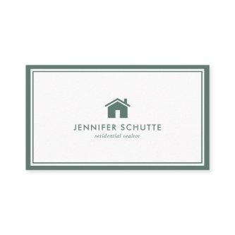 Simple Home Logo Green Gingham Pattern Realtor