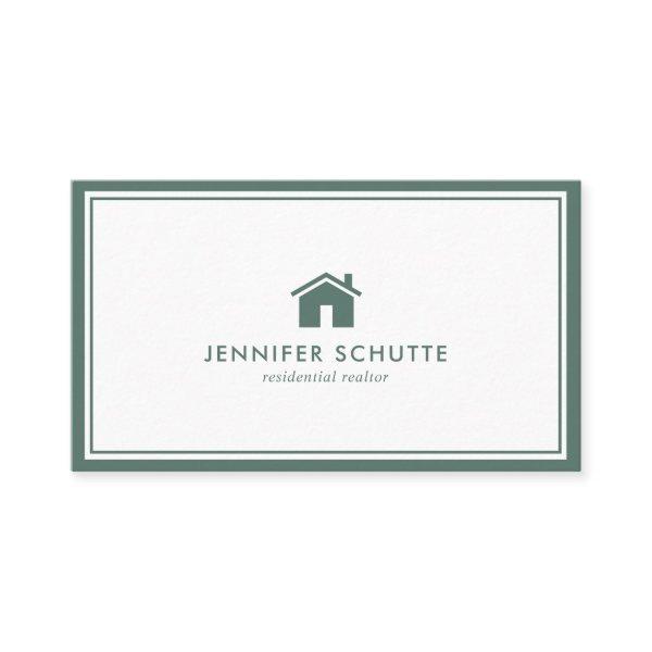 Simple Home Logo Green Gingham Pattern Realtor