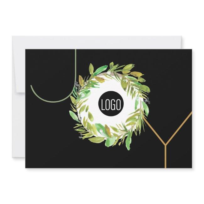 Simple Joy Business Logo Happy Holidays Wreath Holiday Card