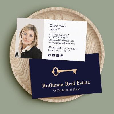 Simple  Key Front Navy Real Estate  Photo] Calling Card