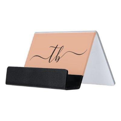 Simple Letter Initial Monogram | Peach and black  Desk  Holder