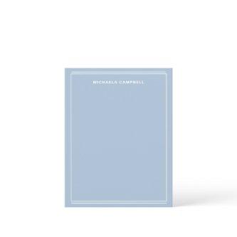 Simple Light Blue White Monogram Name Border Line Note Card