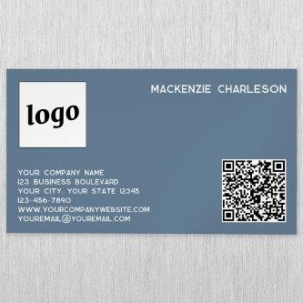 Simple Logo and QR Code Dusty Blue Gray  Magnet