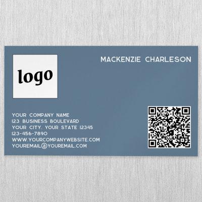 Simple Logo and QR Code Dusty Blue Gray  Magnet