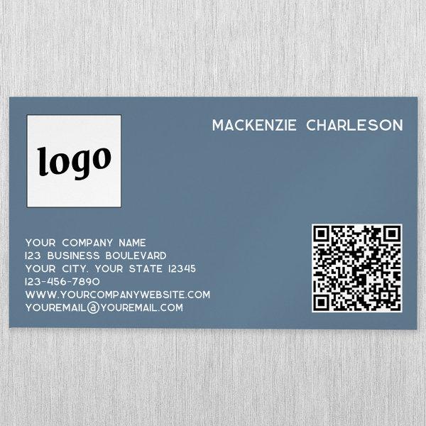 Simple Logo and QR Code Dusty Blue Gray  Magnet