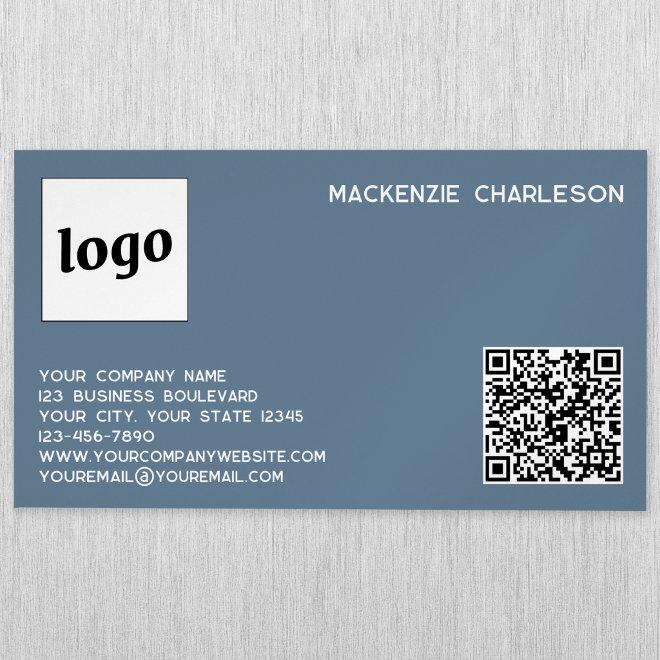 Simple Logo and QR Code Dusty Blue Gray  Magnet
