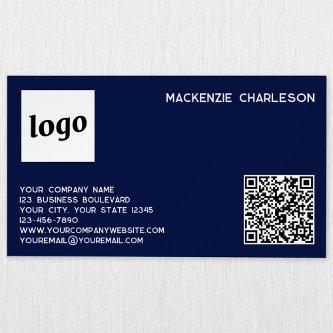 Simple Logo and QR Code Navy Blue  Magnet