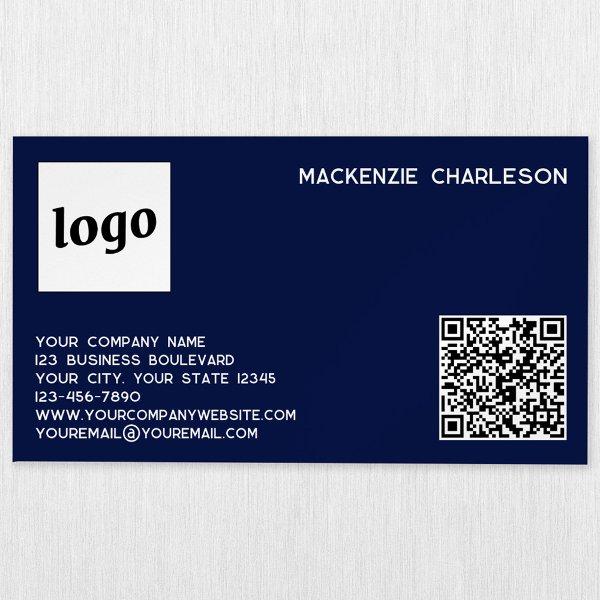 Simple Logo and QR Code Navy Blue  Magnet