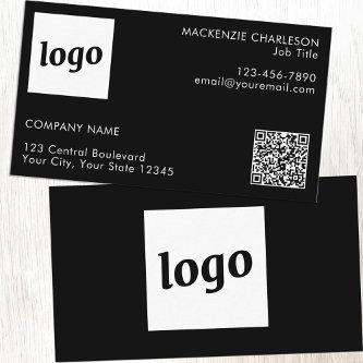 Simple Logo and Text QR Code Black