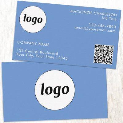 Simple Logo and Text QR Code Blue