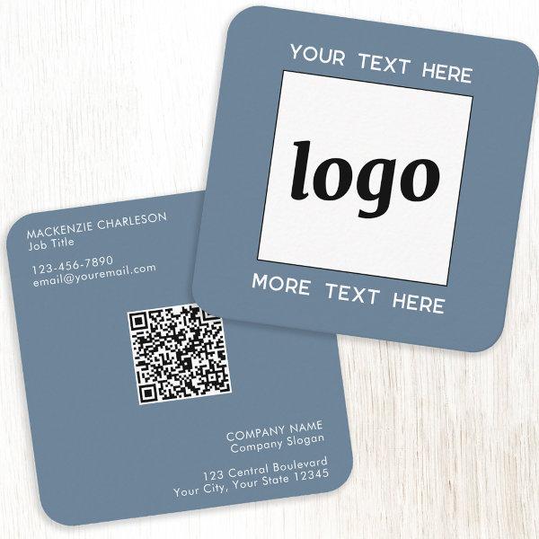 Simple Logo and Text QR Code Blue Square