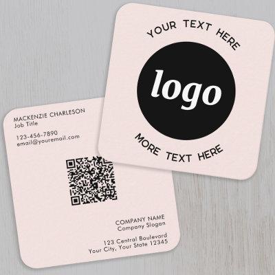 Simple Logo and Text QR Code Blush Pink Square