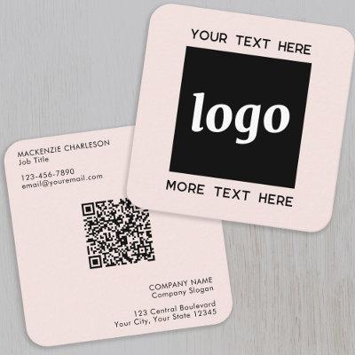 Simple Logo and Text QR Code Blush Pink Square