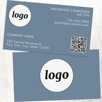 Simple Logo and Text QR Code Dusty Blue Gray