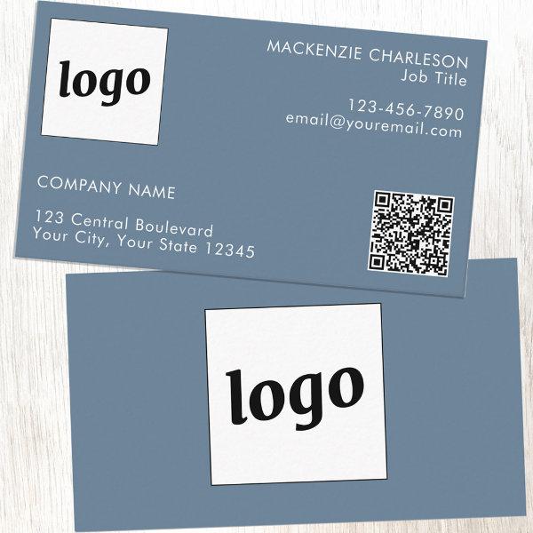 Simple Logo and Text QR Code Dusty Blue Gray