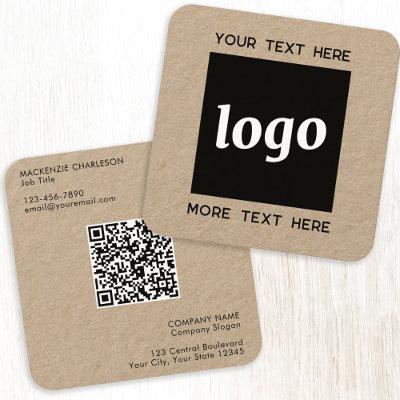 Simple Logo and Text QR Code Kraft Square
