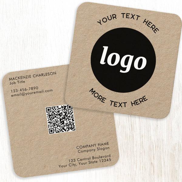 Simple Logo and Text QR Code Kraft Square