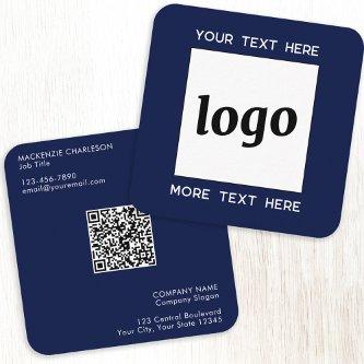 Simple Logo and Text QR Code Navy Blue Square
