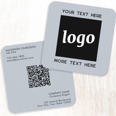 Simple Logo and Text QR Code Powder Blue Square