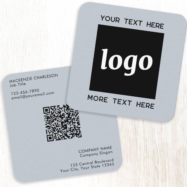 Simple Logo and Text QR Code Powder Blue Square