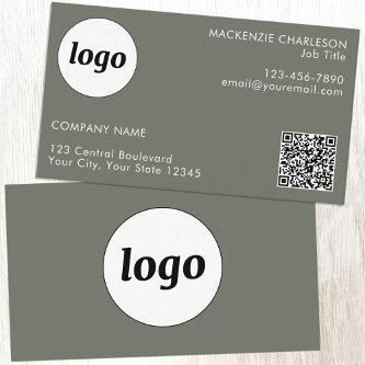 Simple Logo and Text QR Code Sage Green