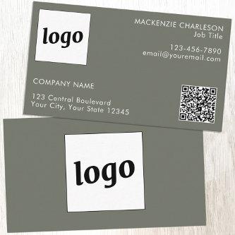 Simple Logo and Text QR Code Sage Green