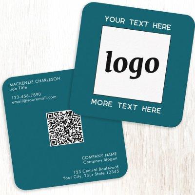 Simple Logo and Text QR Code Teal Green Square