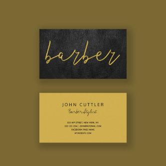 Simple luxury black leather barber gold typography