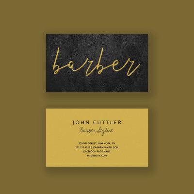 Simple luxury black leather barber gold typography