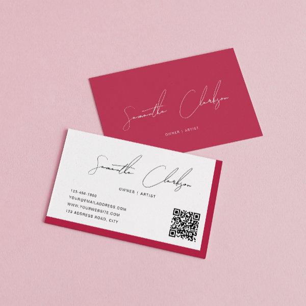 Simple Magenta Hot Pink Handwritten Script QR code