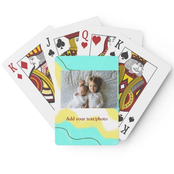 simple minimal ADD YOUR PHOTO TEXT CHRISTMAS yello Poker Cards