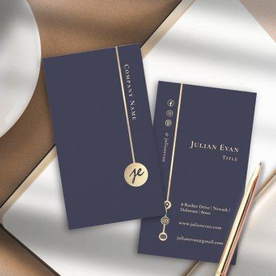 Simple Minimal Monogram Elegant Navy Blue & Gold