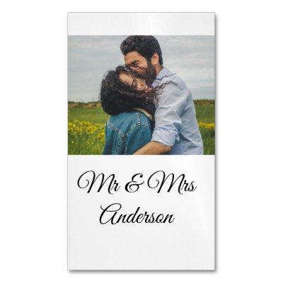 Simple minimal mr and mrs add your name photo wedd  magnet