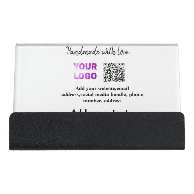 Simple minimal q r code add logo scan code name te desk holder