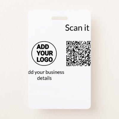 Simple minimal q r code add logo scan code name we badge