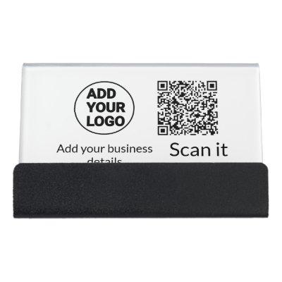 Simple minimal q r code add logo scan code name we desk  holder