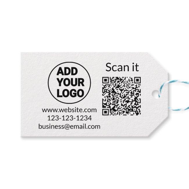 Simple minimal q r code add logo scan code name we gift tags