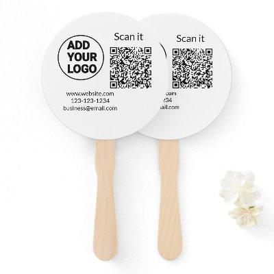 Simple minimal q r code add logo scan code name we hand fan
