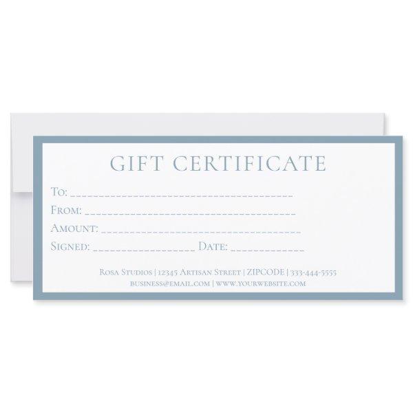 Simple Minimalist Blue Business Gift Certifcate