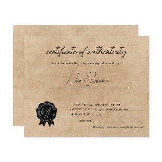 Simple Minimalist Certificate of Authenticity