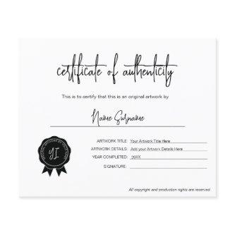 Simple Minimalist Certificate of Authenticity