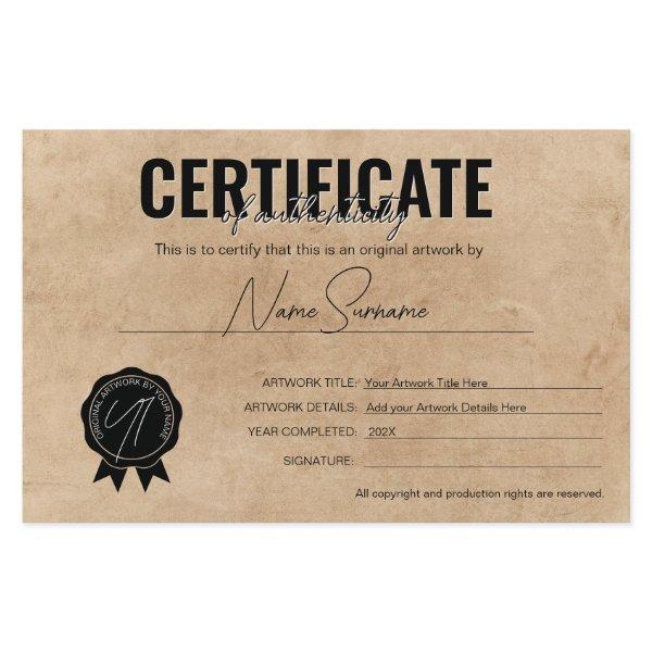 Simple Minimalist Certificate of Authenticity