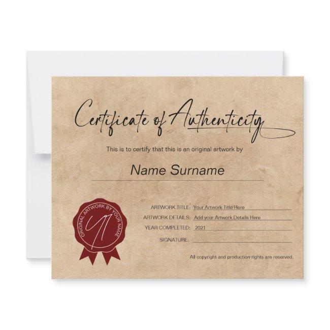 Simple Minimalist Certificate of Authenticity