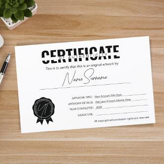 Simple Minimalist Certificate of Authenticity