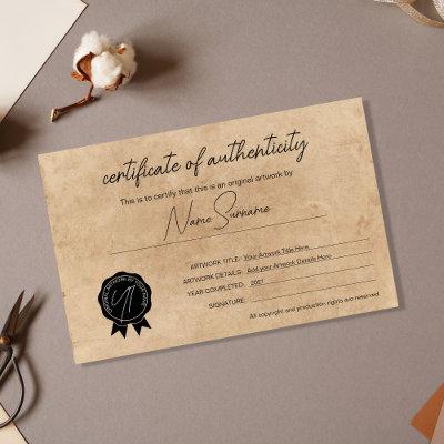 Simple Minimalist Certificate of Authenticity