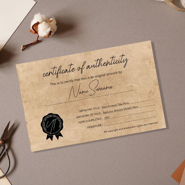 Simple Minimalist Certificate of Authenticity