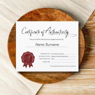 Simple Minimalist Certificate of Authenticity