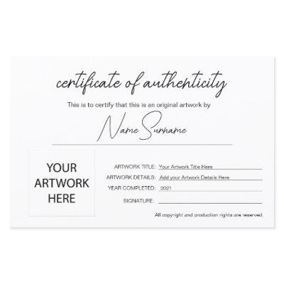 Simple Minimalist Certificate of Authenticity