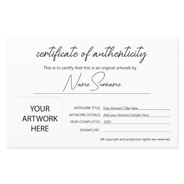 Simple Minimalist Certificate of Authenticity
